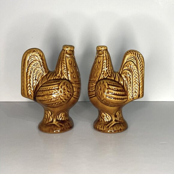 Large Vintage Rooster Chicken Ceramic Salt & Pepper Shakers - Picture 1 of 7